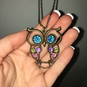 long necklace with colorful owl